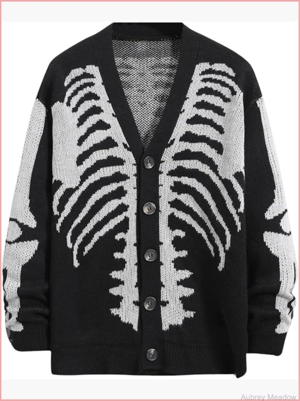 Women's Skeleton Print V Neck Button Down Goth Cardigan Grunge Loose Fit